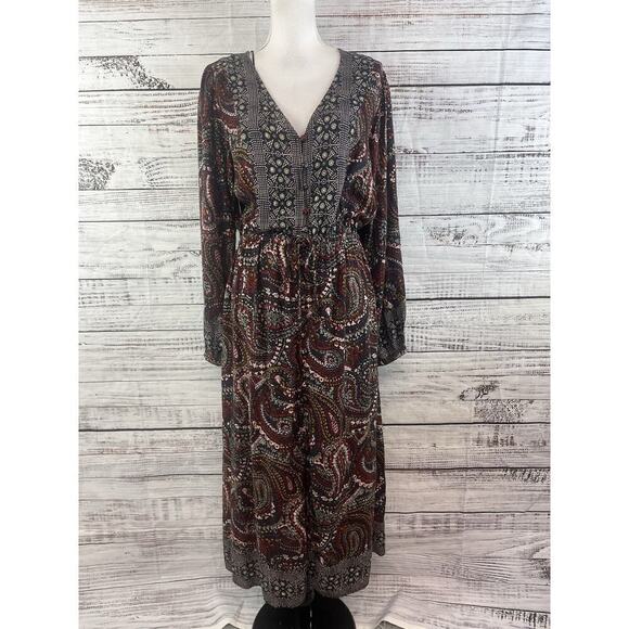 Knox Rose Dress sz Medium Navy Blue Gold Red Paisley Boho Modest Peasant Prairie - Picture 2 of 16